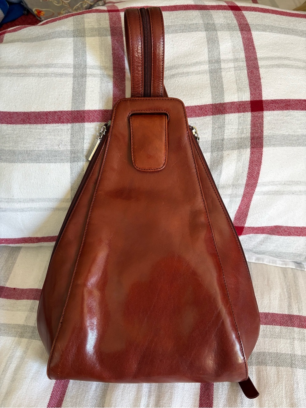 Hobo International Genuine Leather Convertible Sling Backpack Bag Brown Zip Top